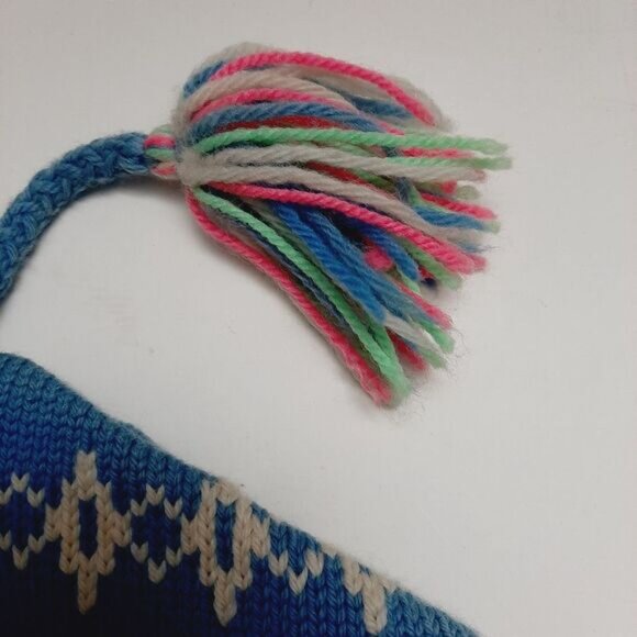 Retro 80's MURRAY MERKLEY 100% Wool Intarsia Geo Pattern Knit Beanie Hat Pom-Pom - Picture 6 of 16